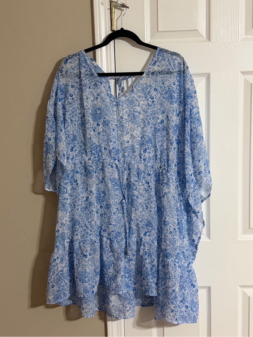 Time and Tru Light Blue Paisley Tiered V-Neck Mini Dress